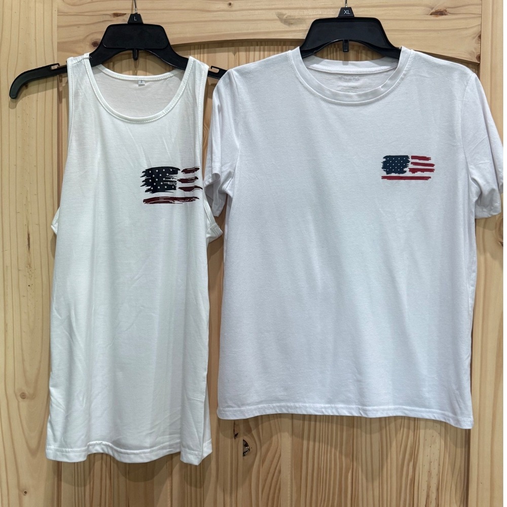 Shein America The Beautiful Graphic T-Shirt and Tank Top Set White Small